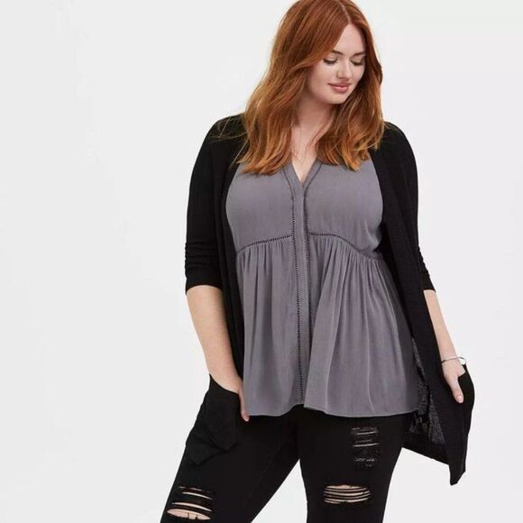 Torrid Babydoll Crinkle Gauze Tunic Tank Smoked Pearl Size 3 - Picture 1 of 8